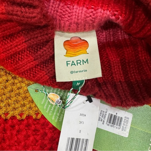 NWT FARM Rio Shiny Stripe Colorblock Turtleneck Sweater RED MULTI Medium $210 - Picture 7 of 12
